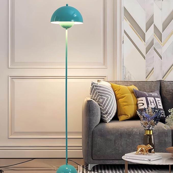 COSYLUX Modern Floor Lamp for Living Room, Industrial Tall Standing Lamp for Bedroom, Metal Shade Reflecting Light reading Floor Lamp for Office, Nursery Room, Corner(Turquoise green) - LeafyLoom