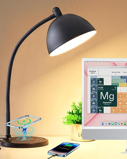 BOHON Desk Lamp, LED Desk Lamp with USB Charging Port, Wireless Charger Desk Light for Home Office, 5 Colors 7 Levels Brightness, Touch Table Lamp for Bedroom Bedside College Dorm Reading, Black - LeafyLoom