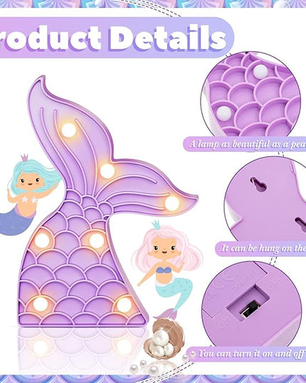 4 Pcs Cute Mermaid Tail Night Light Mermaid Party Supplies Birthday Party Decor Mermaid Lamp Battery Operated LED Light for Table Wall Bedrooms Living Room for Girl Boy Kid Gifts, 4 Colors - LeafyLoom