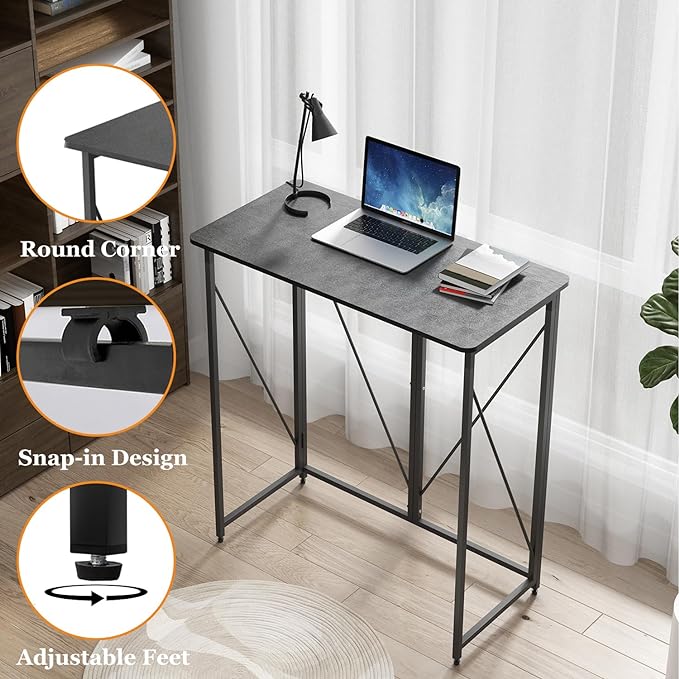 39.37" Folding Standing Desk, Small Laptop Stand Up Desk for Sitting or Standing, No Assembly Needed Folding Desk, Portable Standing Desk, Tall Foldable Desk for Home, Office, Small Spaces (Black) - LeafyLoom