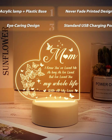 Mothers Day Gifts, Gifts for Mom, Birthday Gifts for Mom from Daughter Son, Best Mom Ever Gifts for Thanksgiving, Christmas, Engraved Night Light Gifts for Mom Who Has Everything, Bonus Mom, Stepmom - LeafyLoom