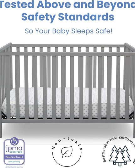 Delta Children Heartland 4-in-1 Convertible Crib, Grey + Delta Children Twinkle Galaxy Dual Sided Recycled Fiber Core Crib and Toddler Mattress (Bundle) - LeafyLoom