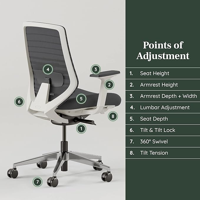 Branch Ergonomic Chair - A Versatile Desk Chair with Adjustable Lumbar Support, Breathable Mesh Backrest, and Smooth Wheels - Experience Optimal Comfort and Support - Graphite - White - LeafyLoom