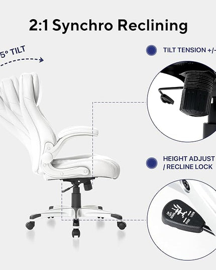 Nouhaus Ergonomic Office Chair Premium Microfiber Leather Adjustable Lumbar Support, Home Desk Gaming Chairs Executive Computer Chair with Adjustable Armrests (Posture,White) - LeafyLoom