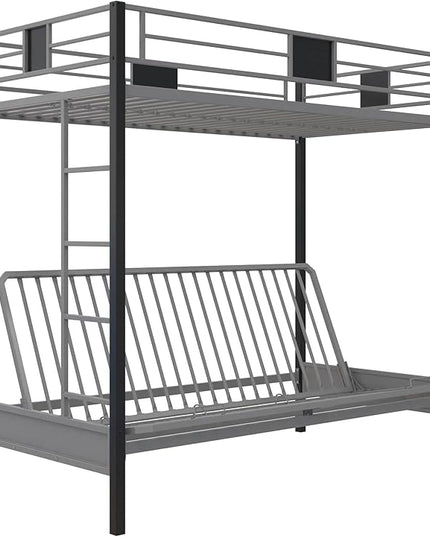 DHP Silver Screen Metal Bunk Bed with Ladder, Black, Twin - LeafyLoom