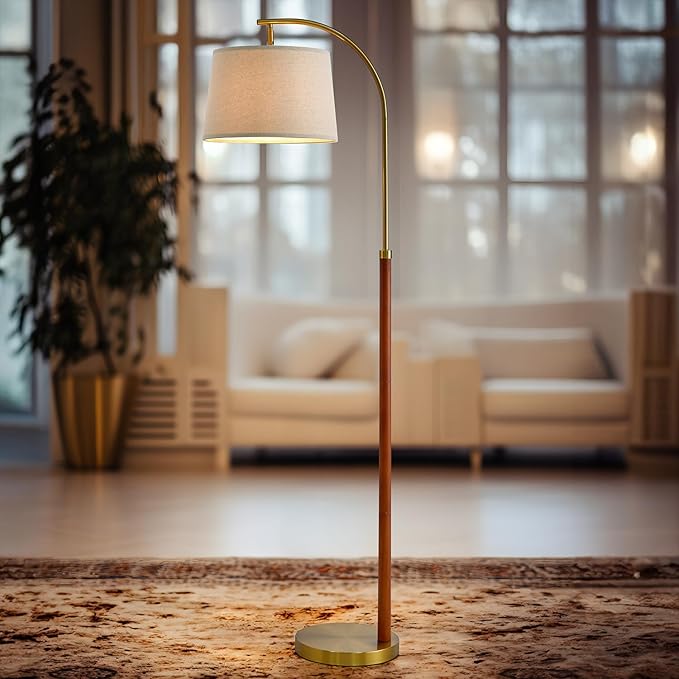 62.5" Gold Floor Lamp for Living Room with Foot Switch Standing Lamp Tall Industrial Reading for Bedroom Office - LeafyLoom