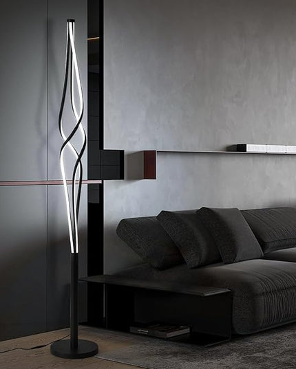 Spiral Floor Lamps for Living Room 70 Inch LED Floor Lamp for Bedroom 34W Dimmable Modern Floor Lamp with Remote Control 3 Color Temperature Black Corner Floor Lamp - LeafyLoom
