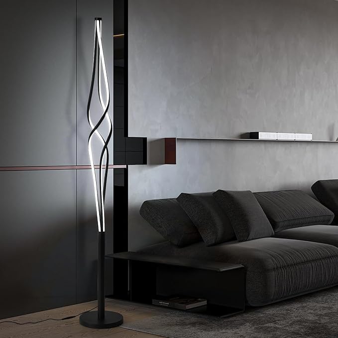 Spiral Floor Lamps for Living Room 70 Inch LED Floor Lamp for Bedroom 34W Dimmable Modern Floor Lamp with Remote Control 3 Color Temperature Black Corner Floor Lamp - LeafyLoom