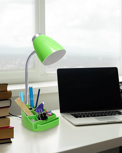 Simple Designs LD1067-GRN Compartmental Desk Lamp with iPhone/iPad/Tablet Stand, Bendable Gooseneck, for Office, Living Room, Nightstand, Library, Entryway, Green - LeafyLoom