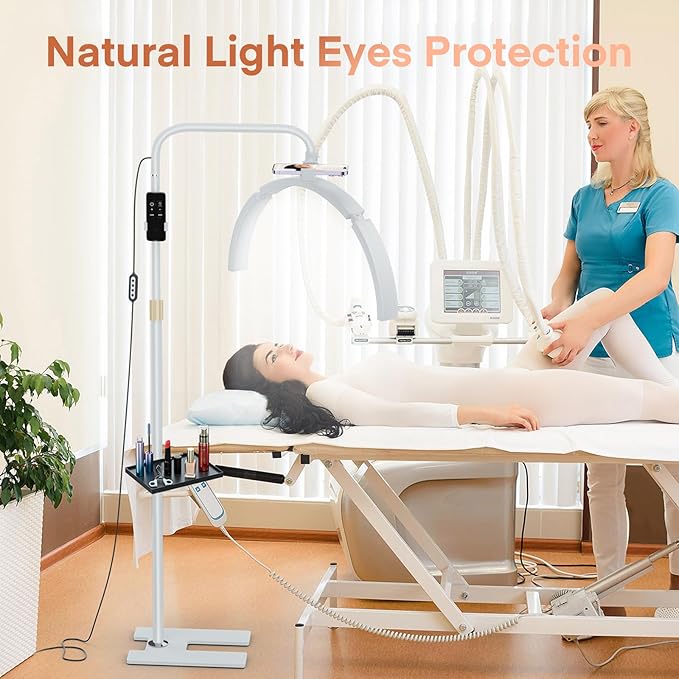 MYSWEETY Eyelash LED Floor Lamp, 29'' Foldable Half Moon Light for Lash Extension,Lash Lamp, Esthetician Light with Phone Holder & Stand Tray, Lash Light for Eyelash Tech, Tattoo, Salon, Nails - LeafyLoom