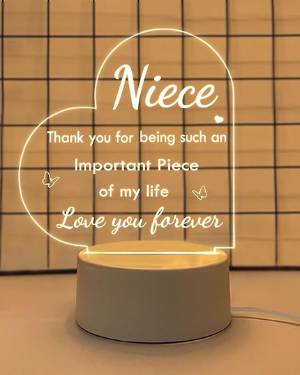 Niece Gifts, Niece Gifts from Aunt Uncle, Acrylic Night Light - Birthday Gifts for Niece, Christmas Graduation Gifts for Niece - LeafyLoom
