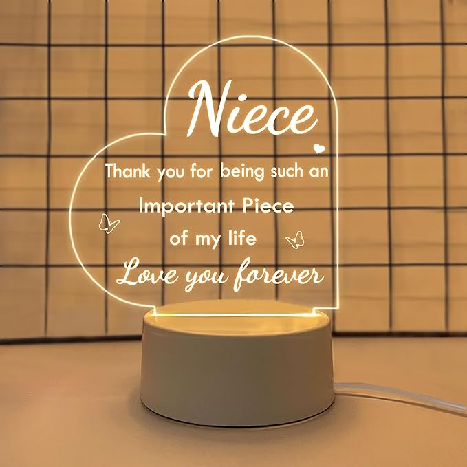 Niece Gifts, Niece Gifts from Aunt Uncle, Acrylic Night Light - Birthday Gifts for Niece, Christmas Graduation Gifts for Niece - LeafyLoom