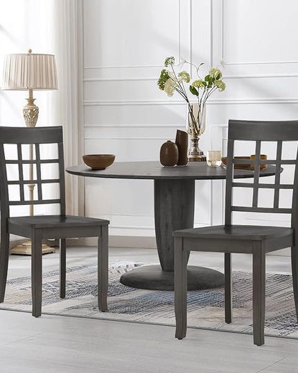COLAMY Wooden Dining Chairs Set of 4, Nine-Square High Back Kitchen Side Chair, Farmhouse Dining Chairs for Kitchen and Dining Room, Dark Grey - LeafyLoom