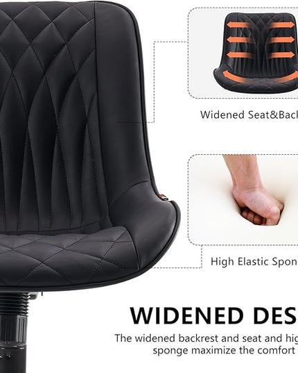YOUNIKE Desk Chair with Wheels Armless Office Chair Swivel Rolling Task Chair with Back Upholstered Faux Leather Computer Chair Height Adjustable Modern Ergonomic Seat, Loads 300 lbs, Black - LeafyLoom