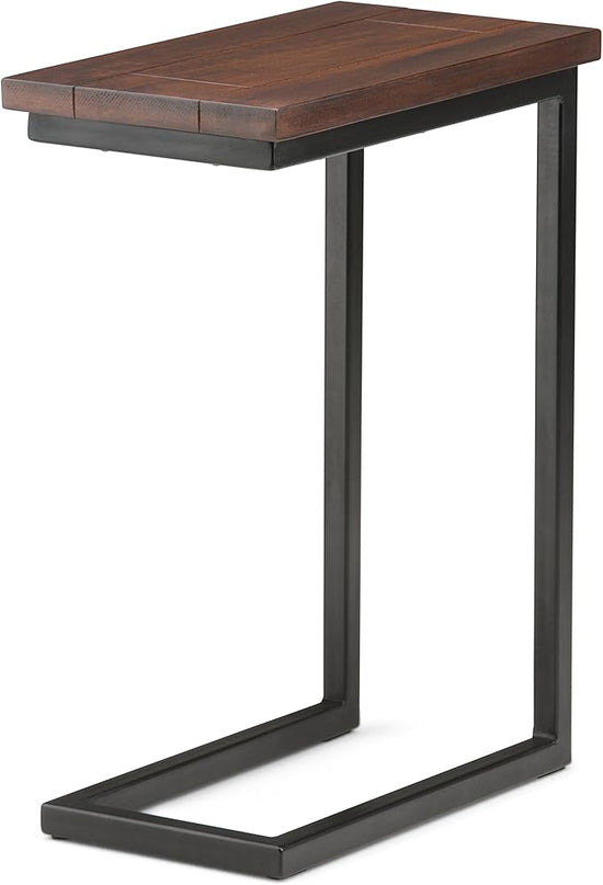 SIMPLIHOME Skyler SOLID MANGO WOOD and Metal 18 Inch Wide Rectangle C Side Table in Dark Cognac Brown, Fully Assembled, For the Living Room and Bedroom - LeafyLoom
