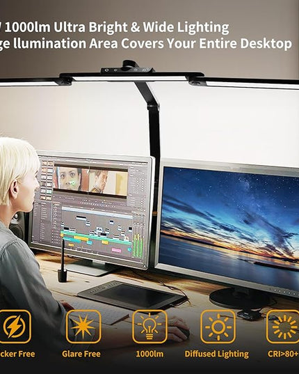 Desk Lamp with Hand-Sweep Sensor Desk Lamps for Home Office Desk Lamp with Clamp with 2 USB C+A Ports 24W LED Desk Light Clip On Desk Lamp with Timer, 3 Colors, 7 Brightness Dimmable Lamp For Desk - LeafyLoom