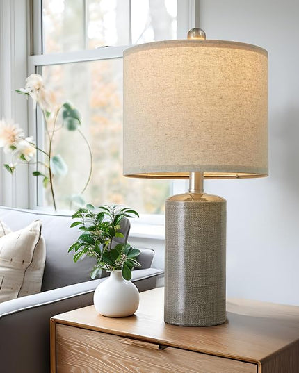 20.25" Small Table Lamps Set of 2 Modern Ceramic Lamps for Living Room Farmhouse Bedside Lamps Boho Lamps for Night Stands Grey Bedroom Lamps Side Table Lamps End Table Lamps - LeafyLoom