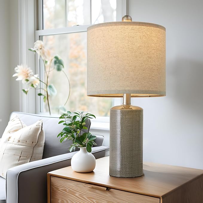 20.25" Small Table Lamps Set of 2 Modern Ceramic Lamps for Living Room Farmhouse Bedside Lamps Boho Lamps for Night Stands Grey Bedroom Lamps Side Table Lamps End Table Lamps - LeafyLoom