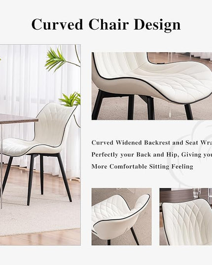 YOUNIKE Dining Chairs Set of 2, Upholstered Faux Leather Dining Room Chairs, Modern Living Room Bedroom Side Chairs with Wide Curved Back and Adjustable Metal Legs, Kitchen Chairs White - LeafyLoom