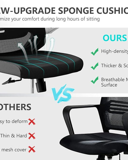 Office Chair with 350LBS Capacity,Ergonomic Comfort Home Desk Chair,Mid Back Gaming Chair with Wheels, Adjustable Height, Lumbar Support,Flip-up Armrest - LeafyLoom