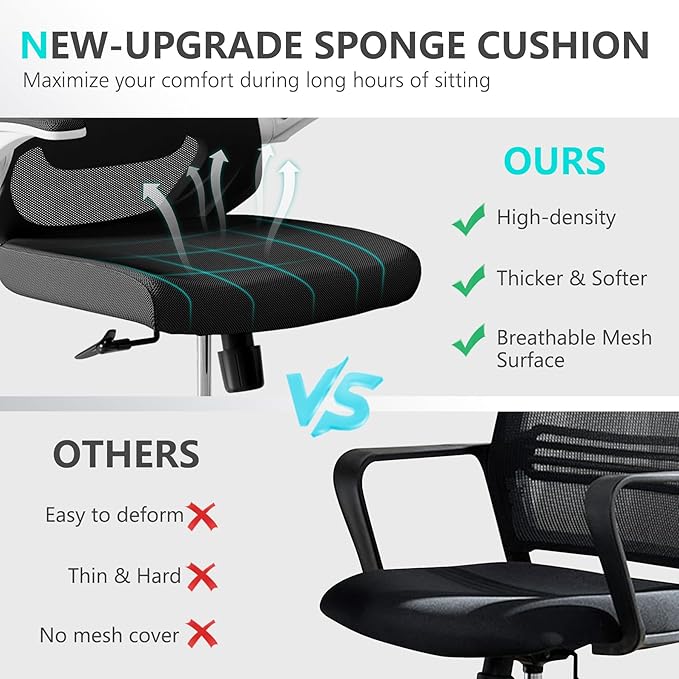 Office Chair with 350LBS Capacity,Ergonomic Comfort Home Desk Chair,Mid Back Gaming Chair with Wheels, Adjustable Height, Lumbar Support,Flip-up Armrest - LeafyLoom