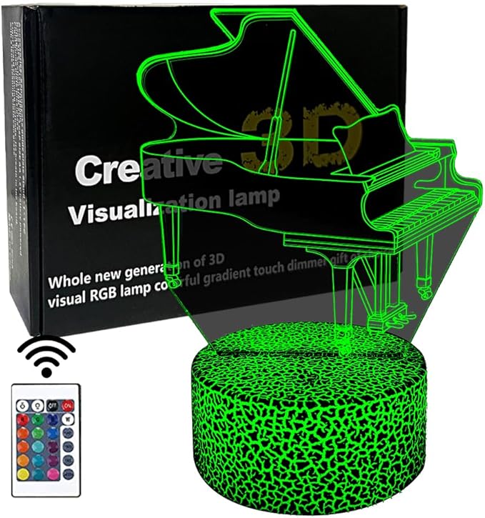 3D Piano Night Light Illusion Lamp,16 Colors Changing with Remote Control,Bedroom Home Decor for Family, Friends, Women - LeafyLoom
