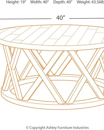 Signature Design by Ashley Sharzane Rustic Round Solid Wood Pine Coffee Table, Weathered Gray Finish - LeafyLoom