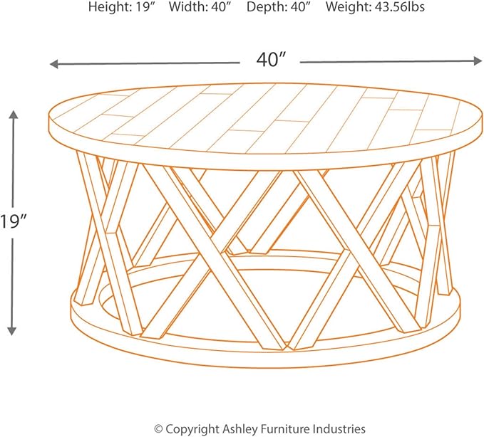 Signature Design by Ashley Sharzane Rustic Round Solid Wood Pine Coffee Table, Weathered Gray Finish - LeafyLoom