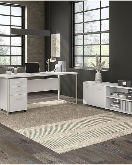 Bush Business Furniture Hybrid 72W x 30D Computer Table Desk with Metal Legs in White - LeafyLoom