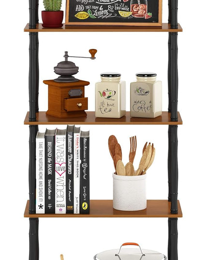 Furinno Turn-N-Tube 5-Tier Multipurpose Shelf / Display Rack / Storage Shelf / Bookshelf, Classic Tubes, Light Cherry/Black - LeafyLoom
