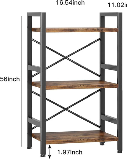 Conami Small Bookshelf, 3 Tier Industrial Bookcase, Bookcase Shelf Storage Organizer, Short Book Shelf for Bedroom, Living Room and Home Office, Vintage - LeafyLoom