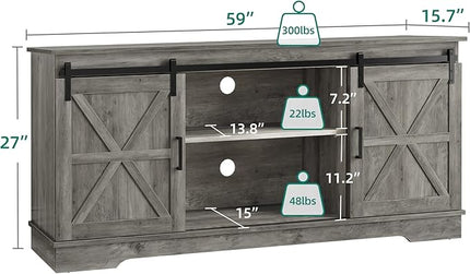 YITAHOME Farmhouse TV Stand for 65/60/55 Inch, Modern Entertainment Center with Sliding Barn Door, Wood TV Media Console Storage TV Cabinet for Living Room for 300lbs, Rustic Grey - LeafyLoom