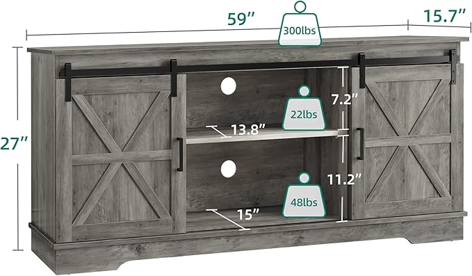 YITAHOME Farmhouse TV Stand for 65/60/55 Inch, Modern Entertainment Center with Sliding Barn Door, Wood TV Media Console Storage TV Cabinet for Living Room for 300lbs, Rustic Grey - LeafyLoom