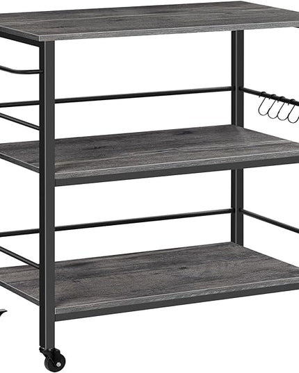 HOOBRO Kitchen Island with Storage,Industrial Kitchen Island on Wheels and Side Enclosures, 3 Tier Kitchen Cart with Large Workstation, Stable, Easy Assembly, Charcoal Gray and Black BC03ZD01 - LeafyLoom