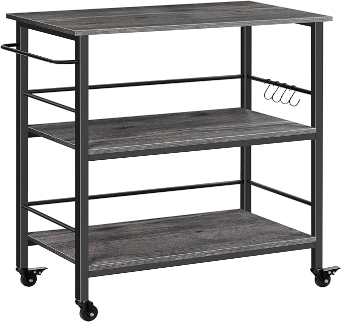 HOOBRO Kitchen Island with Storage,Industrial Kitchen Island on Wheels and Side Enclosures, 3 Tier Kitchen Cart with Large Workstation, Stable, Easy Assembly, Charcoal Gray and Black BC03ZD01 - LeafyLoom
