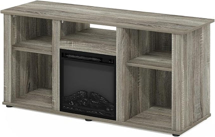 Furinno Jensen Fireplace TV Entertainment Center with Open Storage Compartment for TV up to 55 Inch, French Oak Grey - LeafyLoom
