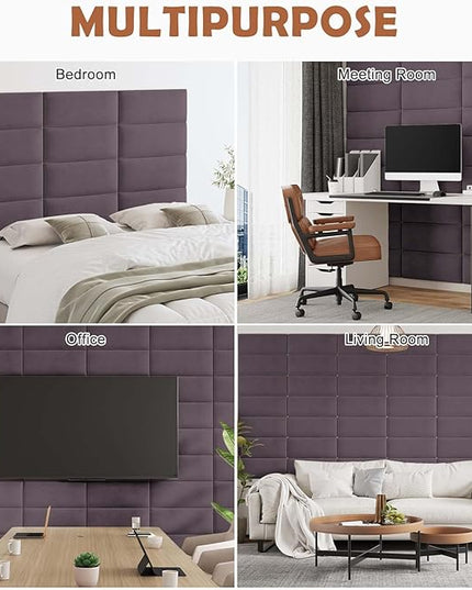 Wall Mounted Upholstered Headboard Queen, 3D Peel and Stick Soundproof Wall Panels, Reusable and Removable Padded Headboard Leather Bed Headboard, 9 Panels Headboard 9.84" x 23.62", Dark Purple - LeafyLoom