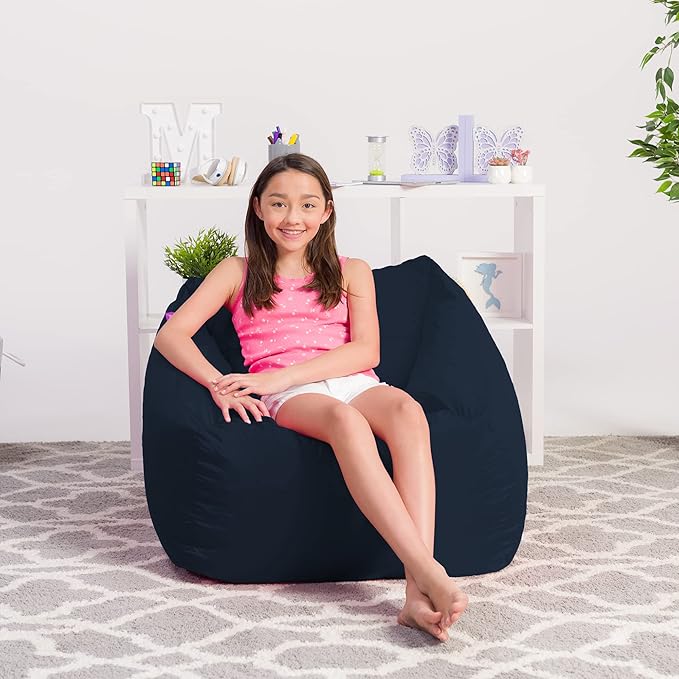 Posh Creations Structured Comfy Bean Bag Chair for Gaming, Reading, & Watching TV, Coronado Chair, Microsuede - Navy, Microsuede - Navy Blue - LeafyLoom