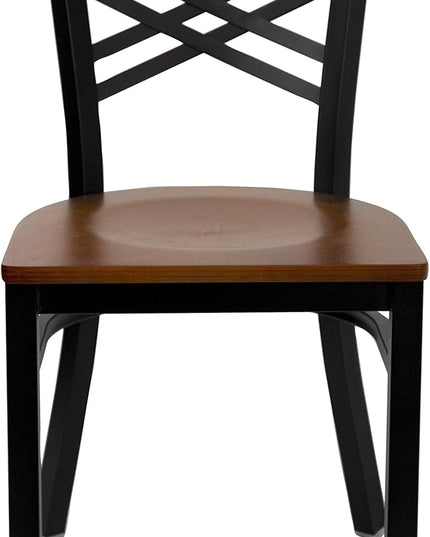 Flash Furniture 2 Pk. HERCULES Series Black ''X'' Back Metal Restaurant Chair - Cherry Wood Seat - LeafyLoom