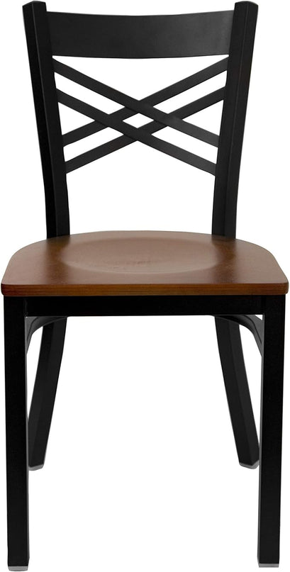 Flash Furniture 2 Pk. HERCULES Series Black ''X'' Back Metal Restaurant Chair - Cherry Wood Seat - LeafyLoom