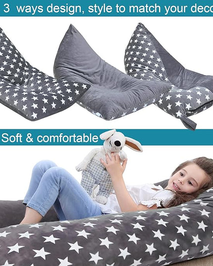 Stuffed Animal Storage Bean Bag Chair Cover | 53" Extra Large Beanbag for Kids and Adults, Plush Toys Holder and Organizer for Boys and Girls | Premium Velvet - Soft & Comfortabl (Stars Style) - LeafyLoom