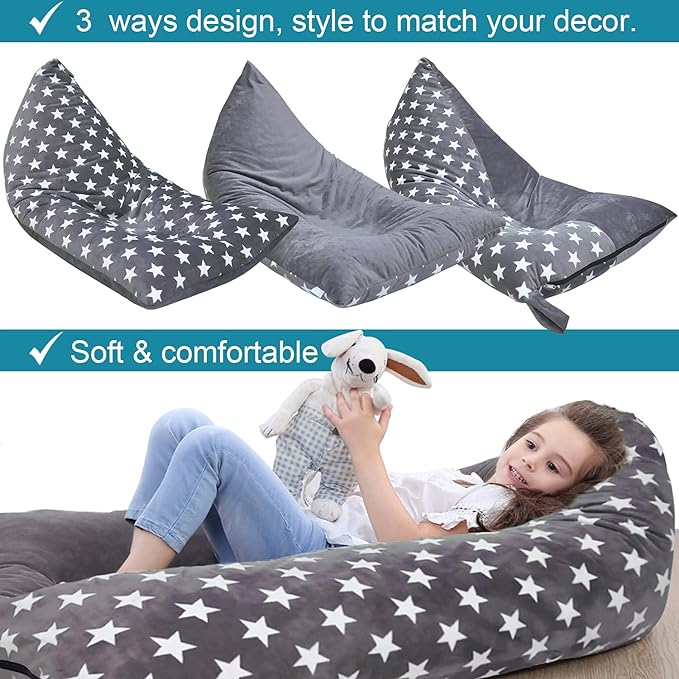 Stuffed Animal Storage Bean Bag Chair Cover | 53" Extra Large Beanbag for Kids and Adults, Plush Toys Holder and Organizer for Boys and Girls | Premium Velvet - Soft & Comfortabl (Stars Style) - LeafyLoom