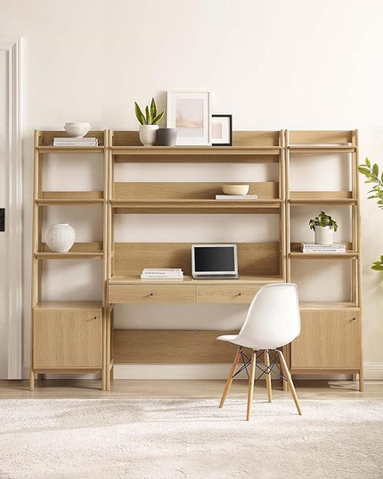 Modway Bixby 3-Piece Home Office Desk and Bookshelf Display Case in Oak - LeafyLoom