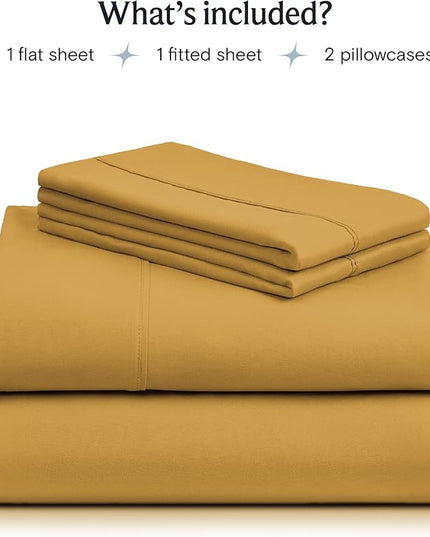 LuxClub Twin Sheets - Soft Twin Bed Sheets for Boys and Girls, 4 PC Deep Pockets 18" Eco Friendly Wrinkle Free Kids Fitted Sheets Machine Washable Hotel Bedding Silky Soft- Medallion Gold Twin - LeafyLoom