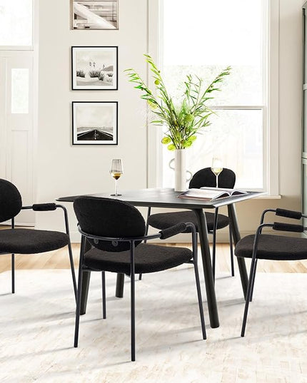 COLAMY Modern Accent Dining Chairs Set of 4, Boucle Dining Chairs with Arms, Comfy Small Sherpa Dining Armchairs with Back for Kitchen, Dining Room, Restaurant, Black - LeafyLoom