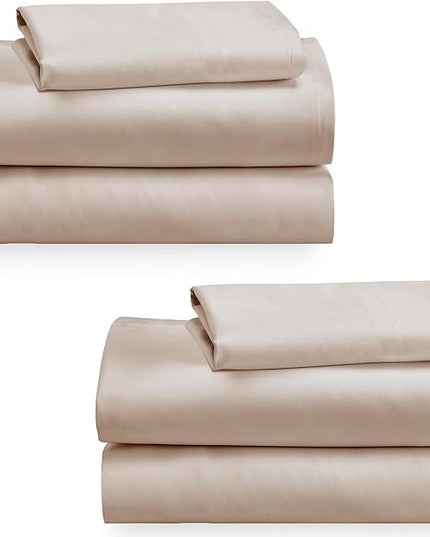 California Design Den 100% Cotton 2-Pack Twin XL Sheet Sets, Soft & Durable Extra Long Twin Sheet Sets with Deep Pockets, Twin XL Sheets with Sateen Weave, Cooling Sheets (Beige) - LeafyLoom