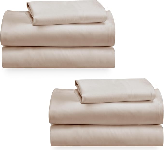 California Design Den 100% Cotton 2-Pack Twin XL Sheet Sets, Soft & Durable Extra Long Twin Sheet Sets with Deep Pockets, Twin XL Sheets with Sateen Weave, Cooling Sheets (Beige) - LeafyLoom
