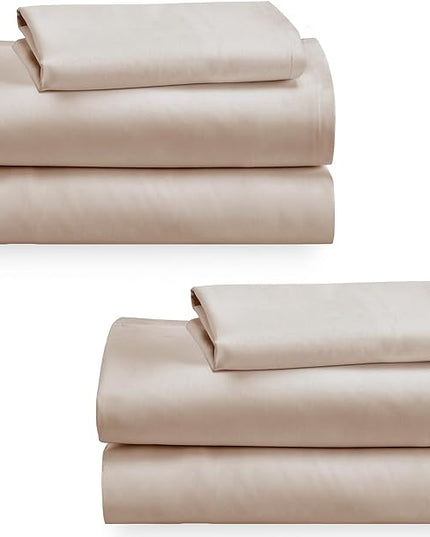 California Design Den 100% Cotton 2-Pack Twin Size Bed Sheets, Soft & Durable Twin Bed Sheets Set with Deep Pockets, Twin Sheet Set with Sateen Weave, Cooling Sheets (Beige) - LeafyLoom