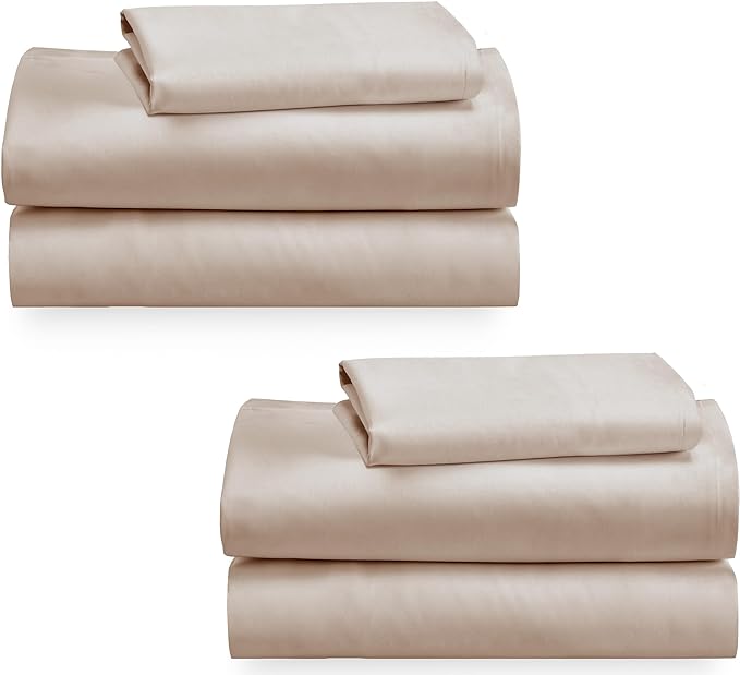 California Design Den 100% Cotton 2-Pack Twin Size Bed Sheets, Soft & Durable Twin Bed Sheets Set with Deep Pockets, Twin Sheet Set with Sateen Weave, Cooling Sheets (Beige) - LeafyLoom