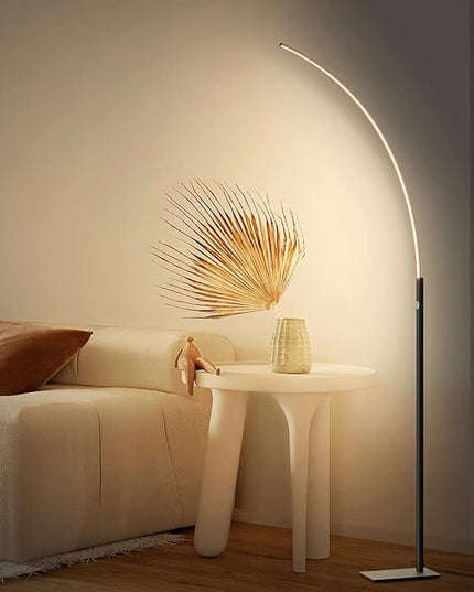 Arc Corner Floor Lamp - 3000K Warm White & 3 Brightness Presets - Curved LED Standing Lamp with Touch Switch - 63" Modern Floor Lamp for Living Room, Bedroom (Black) - LeafyLoom